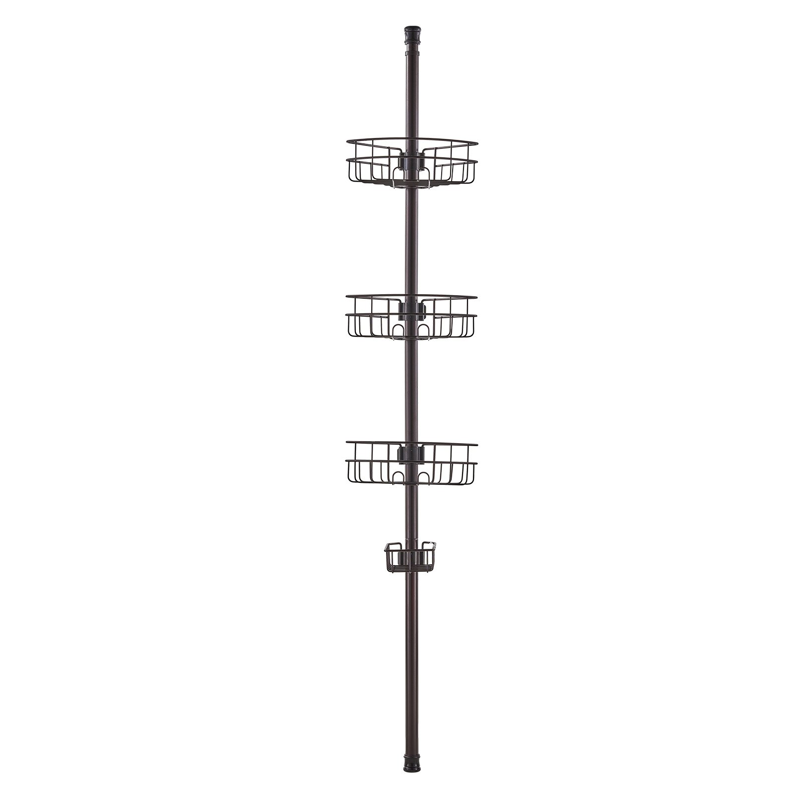 VEVOR Shower Corner Caddy Tension Pole, 39" to 125" High, Multi-Functional Shower Tension Pole with Strong Load-Bearing Tray, Rust-Proof Easy-to-Install Tension Pole, Fit for Bathroom & Washroom