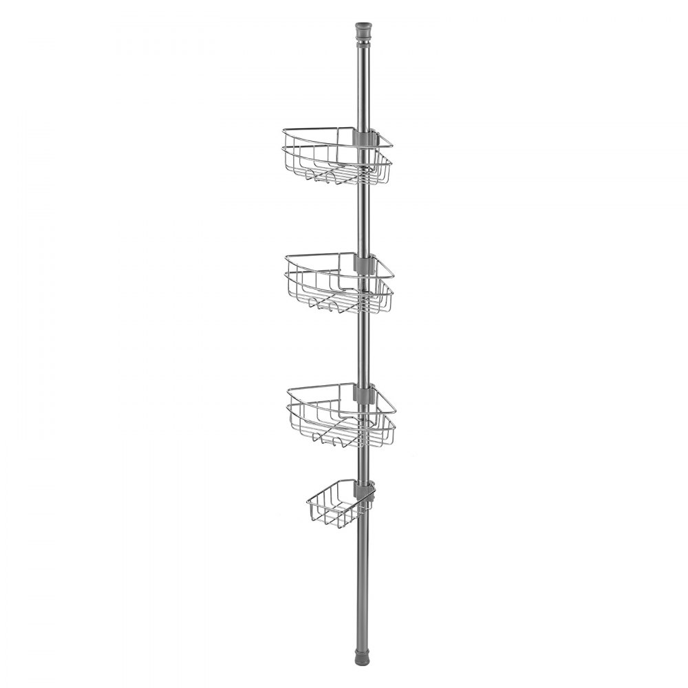 VEVOR Shower Corner Caddy Tension Pole, 39" to 125" High, Multi-Functional Shower Tension Pole with Strong Load-Bearing Tray, Rust-Proof Easy-to-Install Tension Pole, Fit for Bathroom & Washroom
