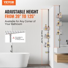 VEVOR 39" to 125" High Shower Corner Caddy Tension Pole Rust-Proof Tension Pole