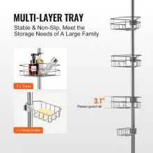 VEVOR 39" to 125" High Shower Corner Caddy Tension Pole Rust-Proof Tension Pole