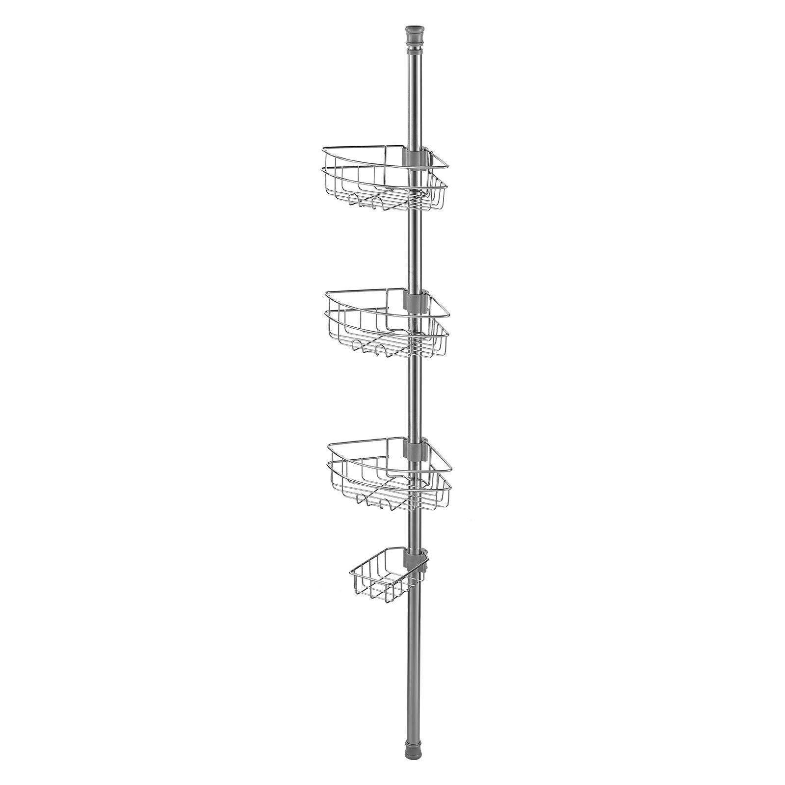 VEVOR Shower Corner Caddy Tension Pole, 39" to 125" High, Multi-Functional Shower Tension Pole with Strong Load-Bearing Tray, Rust-Proof Easy-to-Install Tension Pole, Fit for Bathroom & Washroom