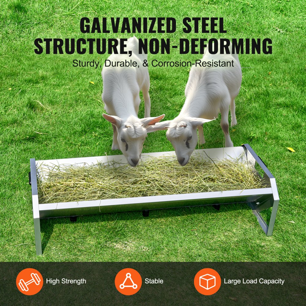 VEVOR Livestock Feeding Trough, 83L Capacity, 1140mm Hay Feeder, Heavy Duty Steel Livestock Trough, Galvanized Steel Sheep Feeder Trough Feeding up to 10 Goats for Horse Sheep Hog Farm Sheds Pen