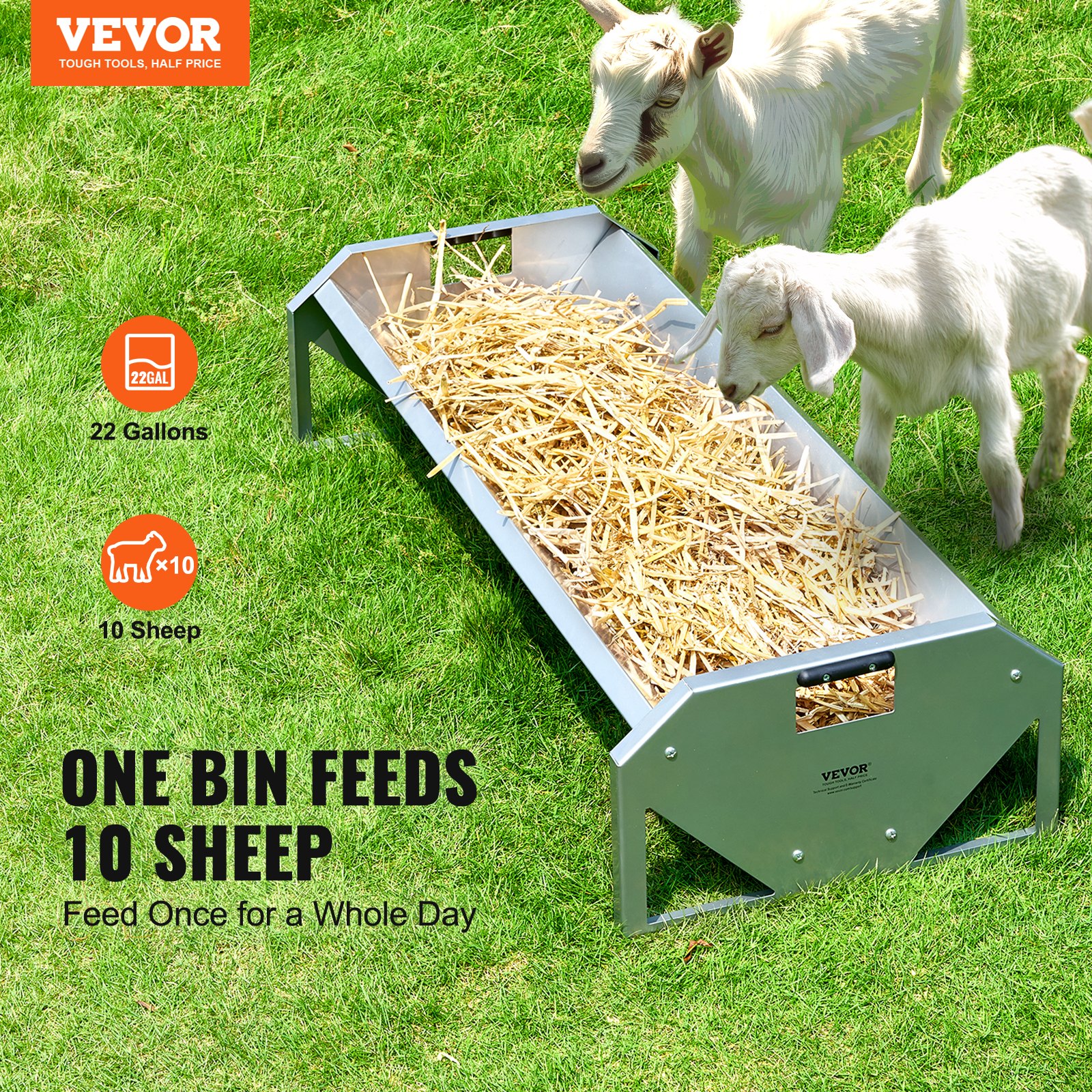 VEVOR Livestock Feeding Trough, 22 Gallon Capacity, 45" Hay Feeder, Heavy Duty Steel Livestock Trough, Galvanized Steel Sheep Feeder Trough Feeding up to 10 Goats for Horse Sheep Hog Farm Sheds Pen
