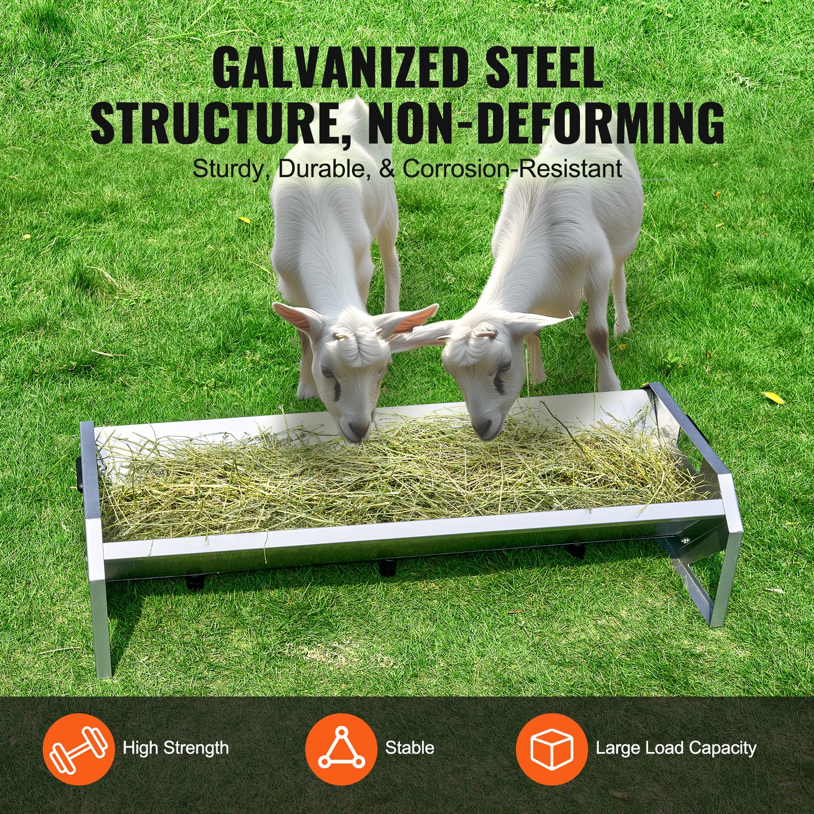 VEVOR Livestock Feeding Trough, 83L Capacity, 1140mm Hay Feeder, Heavy Duty Steel Livestock Trough, Galvanized Steel Sheep Feeder Trough Feeding up to 10 Goats for Horse Sheep Hog Farm Sheds Pen