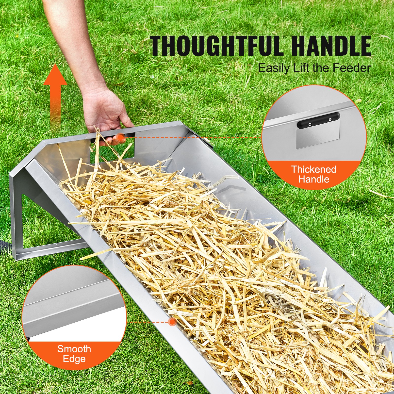 VEVOR Livestock Feeding Trough, 83L Capacity, 1140mm Hay Feeder, Heavy Duty Steel Livestock Trough, Galvanized Steel Sheep Feeder Trough Feeding up to 10 Goats for Horse Sheep Hog Farm Sheds Pen