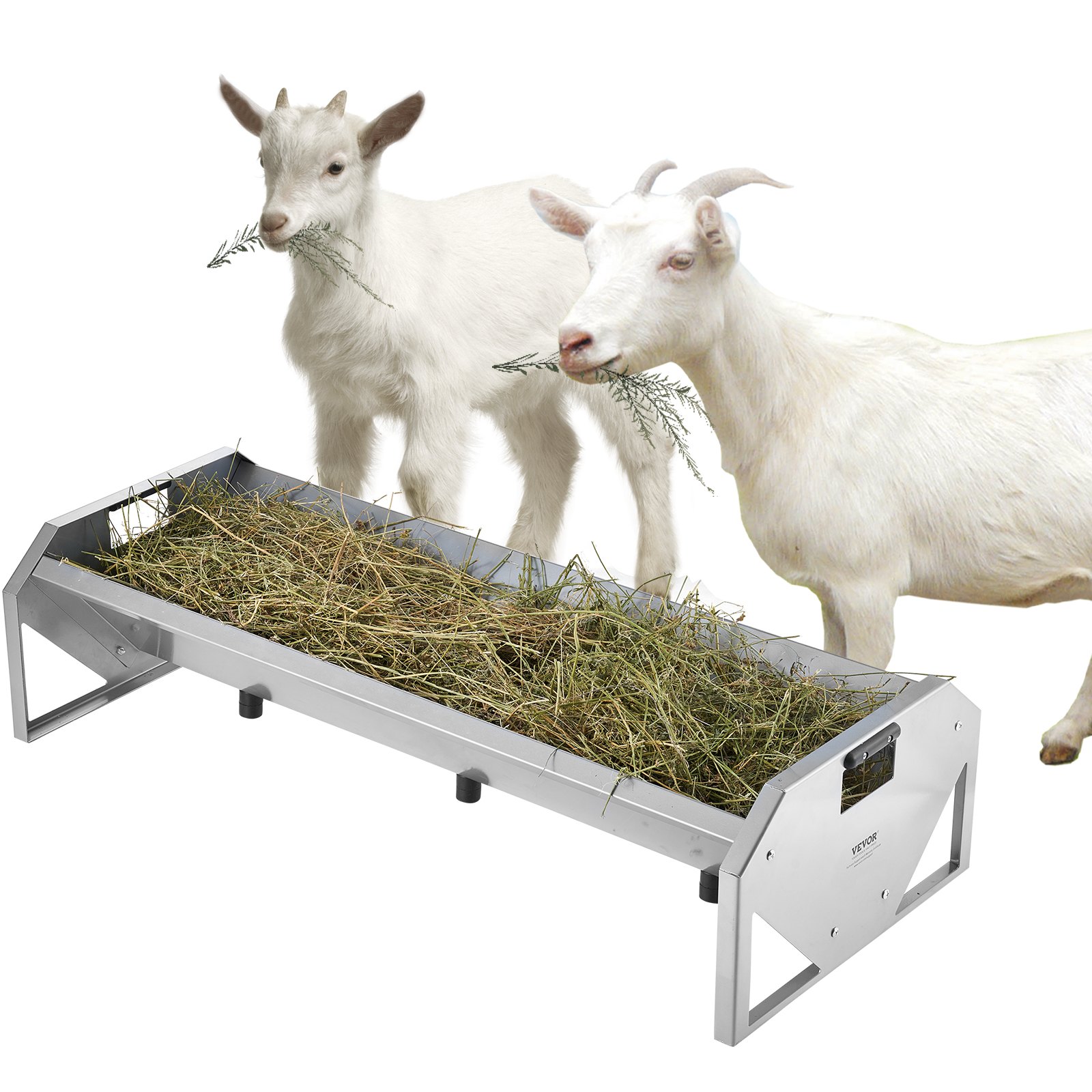 VEVOR Livestock Feeding Trough, 83L Capacity, 1140mm Hay Feeder, Heavy Duty Steel Livestock Trough, Galvanized Steel Sheep Feeder Trough Feeding up to 10 Goats for Horse Sheep Hog Farm Sheds Pen