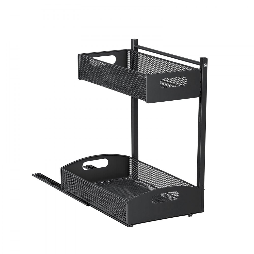 VEVOR Under Sink Organizer, 2 Pack 2-Tier Pull Out Cabinet Organizer with 4-Level Height Adjustment, Metal Slide Out Shelf, Multi-Purpose Cabinet Organizers and Storage for Bathroom & Kitchen, Black