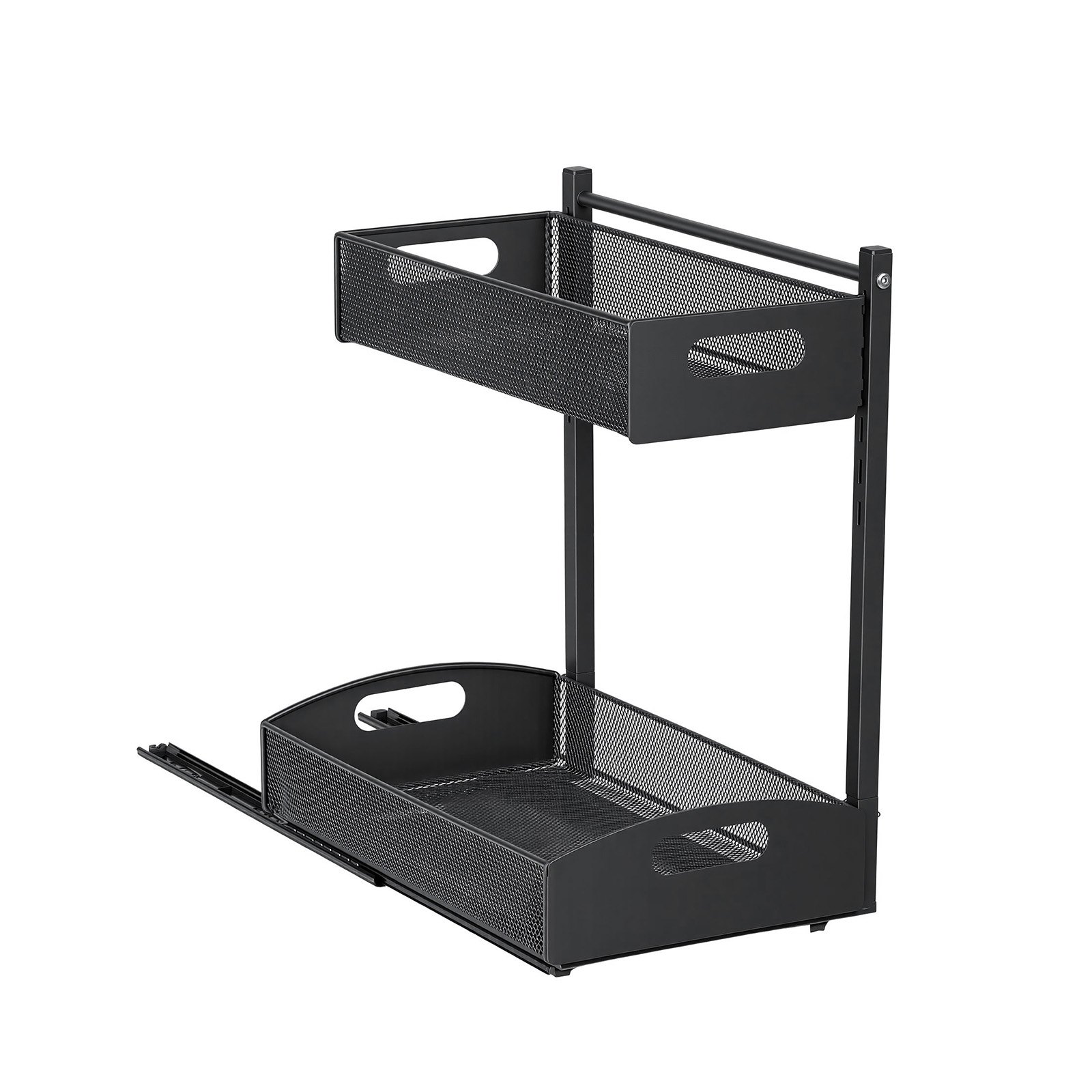 VEVOR Under Sink Organizer, 2 Pack 2-Tier Pull Out Cabinet Organizer with 4-Level Height Adjustment, Metal Slide Out Shelf, Multi-Purpose Cabinet Organizers and Storage for Bathroom & Kitchen, Black