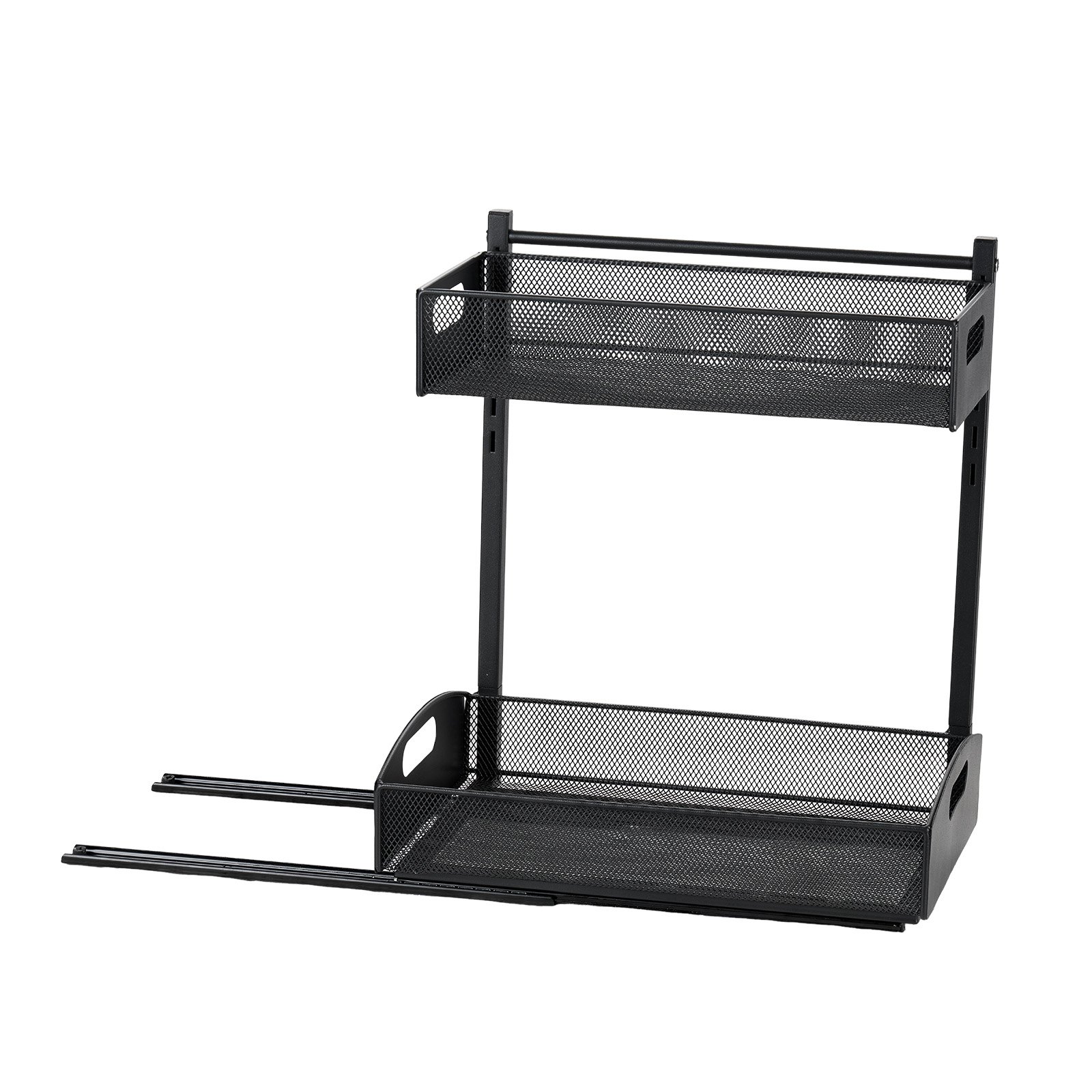 VEVOR Under Sink Organizer, 2 Pack 2-Tier Pull Out Cabinet Organizer with 4-Level Height Adjustment, Metal Slide Out Shelf, Multi-Purpose Cabinet Organizers and Storage for Bathroom & Kitchen, Black