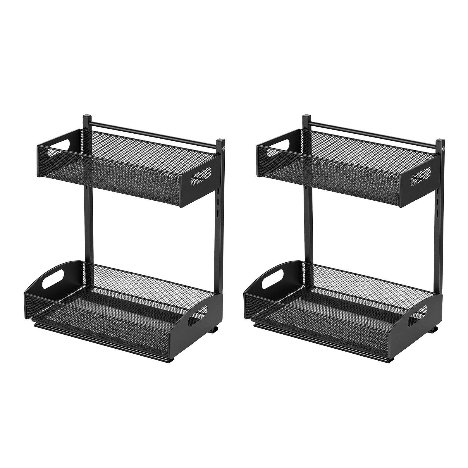 VEVOR Under Sink Organizer, 2 Pack 2-Tier Pull Out Cabinet Organizer with 4-Level Height Adjustment, Metal Slide Out Shelf, Multi-Purpose Cabinet Organizers and Storage for Bathroom & Kitchen, Black