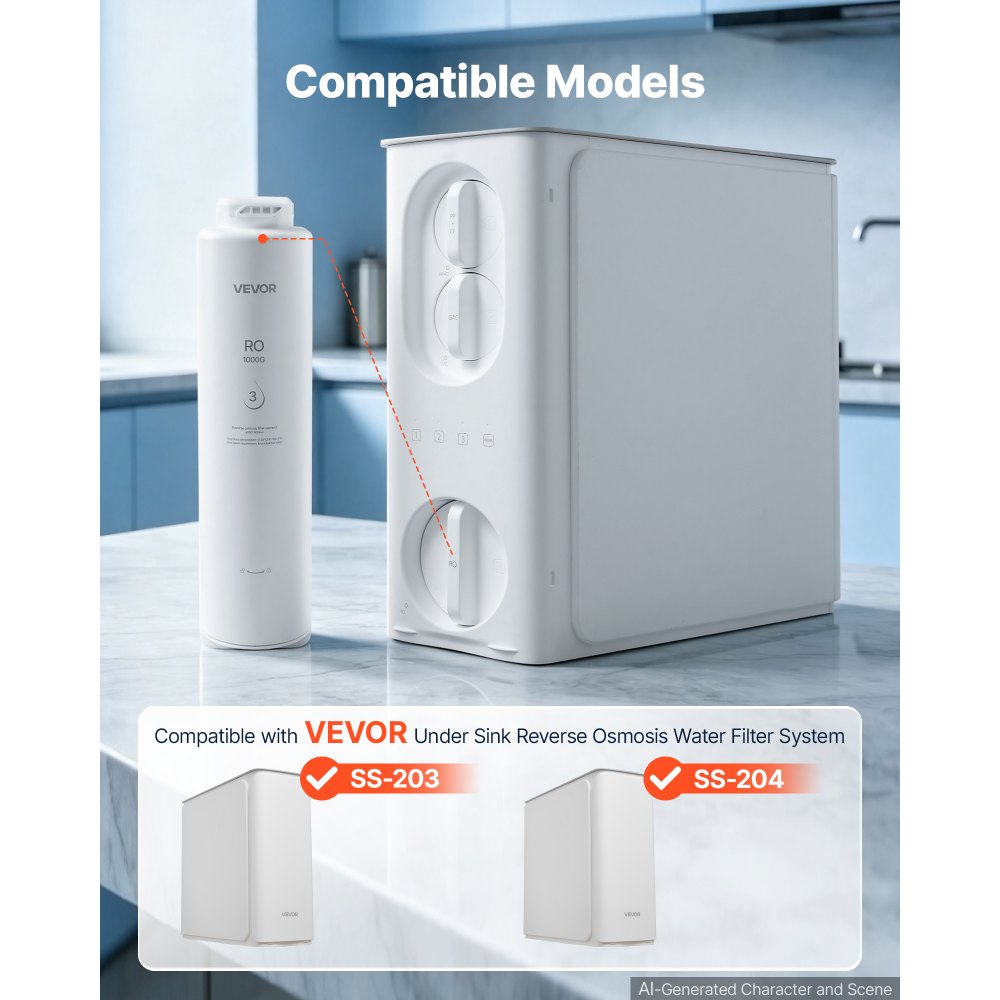 VEVOR Reverse Osmosis System 1000 GPD 10-Stage RO Replacement Cartridge, Water Filter Replacement for 24 Months, Reduces TDS and Lead, Compatible with SS-203 & SS-204 under Sink Water Filter Systems