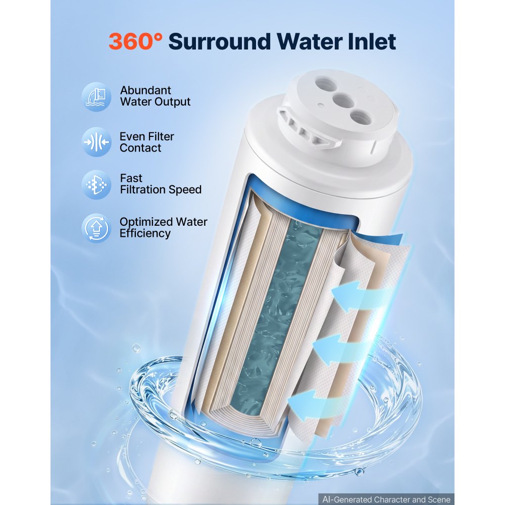 VEVOR Reverse Osmosis System 800 GPD 10-Stage RO Replacement Cartridge, Water Filter Replacement for 24 Months, Reduces TDS and Lead, Compatible with SS-201 & SS-202 under Sink Water Filter Systems