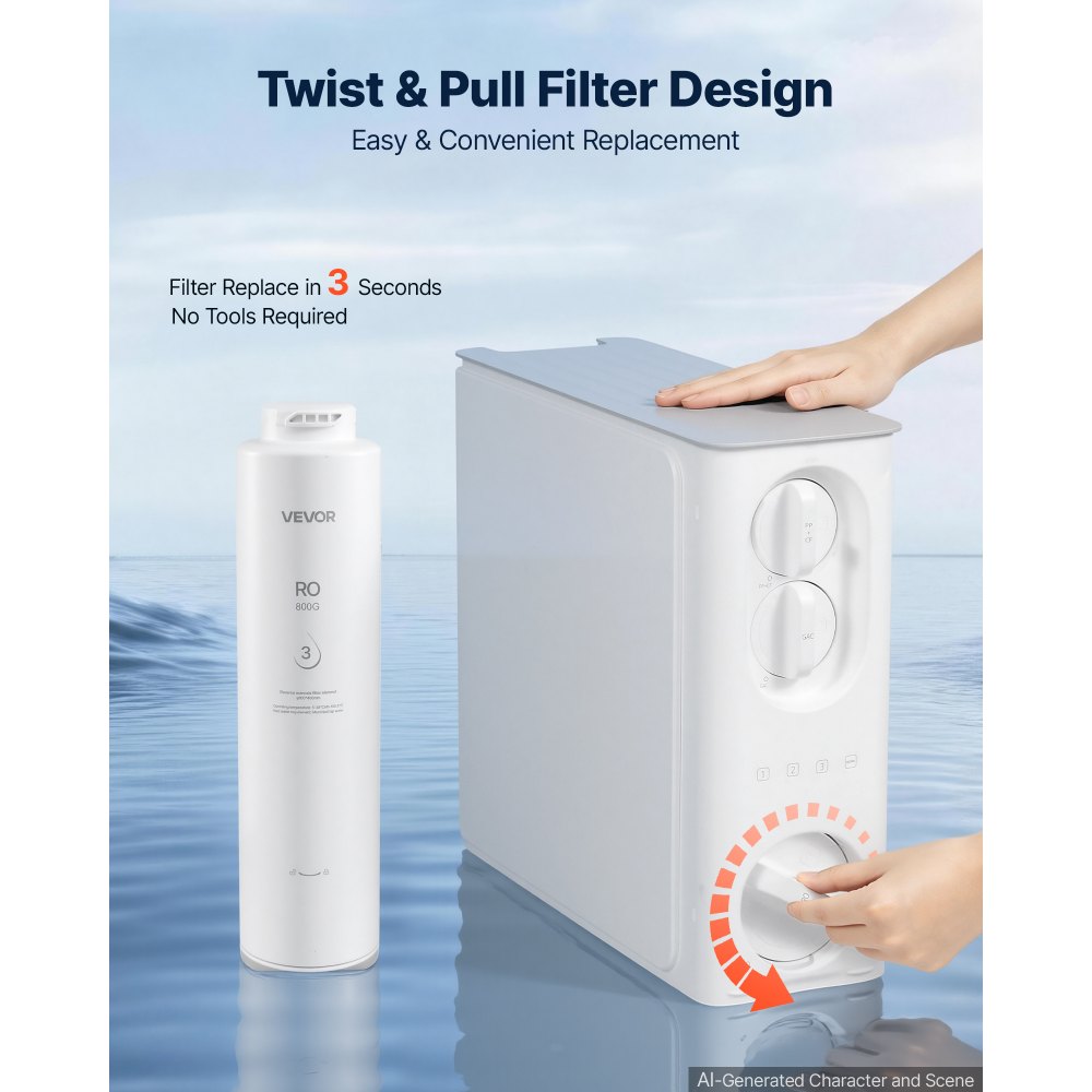 VEVOR Reverse Osmosis System 800 GPD 10-Stage RO Replacement Cartridge, Water Filter Replacement for 24 Months, Reduces TDS and Lead, Compatible with SS-201 & SS-202 under Sink Water Filter Systems