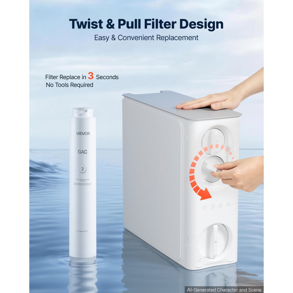 VEVOR Reverse Osmosis System GAC Activated Carbon Replacement Filter for RO, Easy Replacement for 12 Months, Reduces Discoloration and Odor, Fits RO System SS-201/SS-202/SS-203/SS-204/SS-205/SS-206