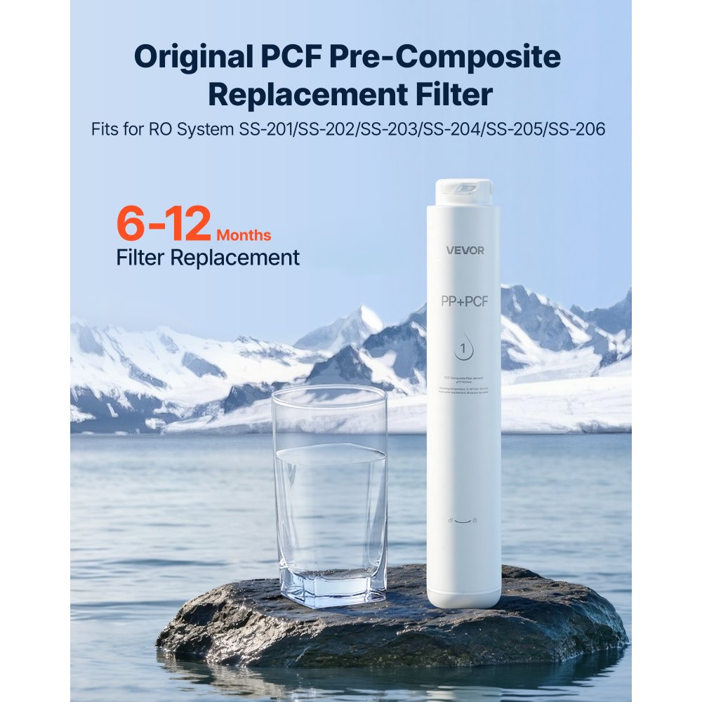 VEVOR Reverse Osmosis System PCF Pre-Composite Replacement Filter Cartridge, Easy Replacement for 12 Months, Reduces Chlorine, Compatible with RO System SS-201/SS-202/SS-203/SS-204/SS-205/SS-206 Units