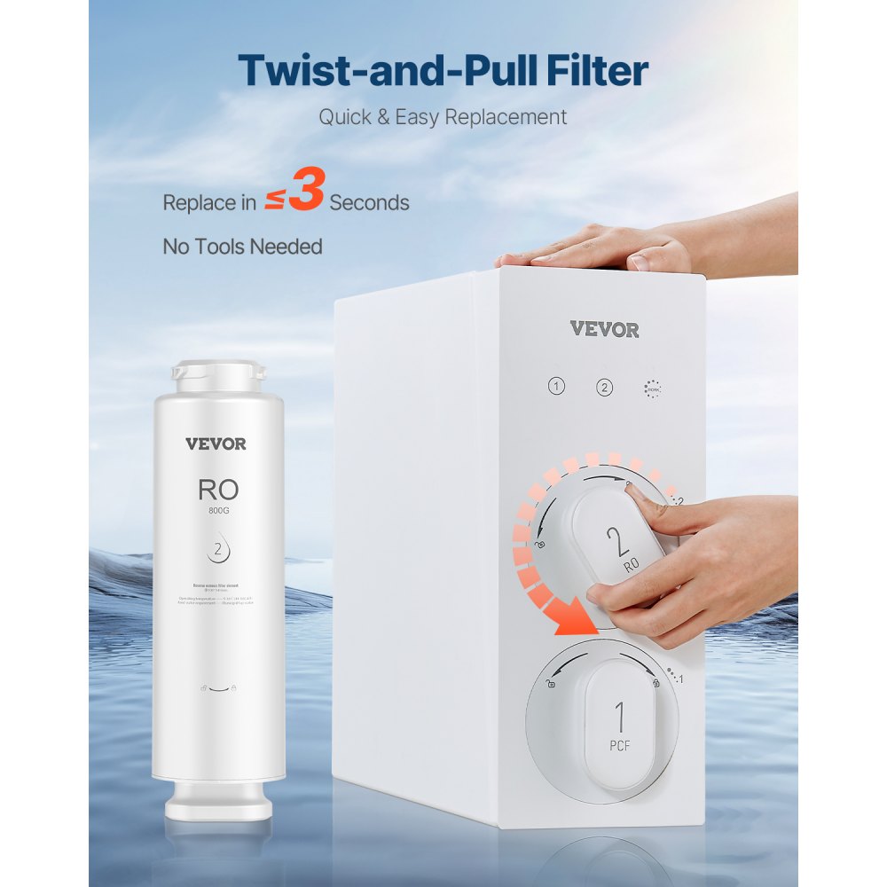 VEVOR Reverse Osmosis System, 800 GPD 11-stage Reverse Osmosis Water Filter Replacement, RO Filter Cartridge for 24 Months, Reduces Lead & Chlorine, Compatible with SS-005 Under Sink Water Filter
