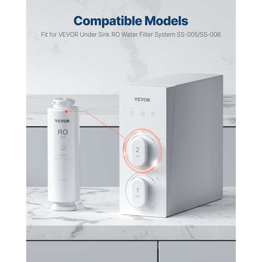 VEVOR Reverse Osmosis System, 800 GPD 11-stage Reverse Osmosis Water Filter Replacement, RO Filter Cartridge for 24 Months, Reduces Lead & Chlorine, Compatible with SS-005 Under Sink Water Filter