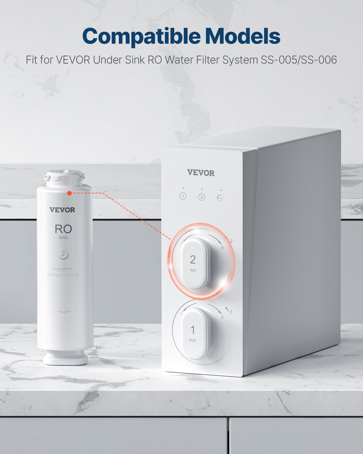 VEVOR Reverse Osmosis System, 800 GPD 11-stage Reverse Osmosis Water Filter Replacement, RO Filter Cartridge for 24 Months, Reduces Lead & Chlorine, Compatible with SS-005 Under Sink Water Filter