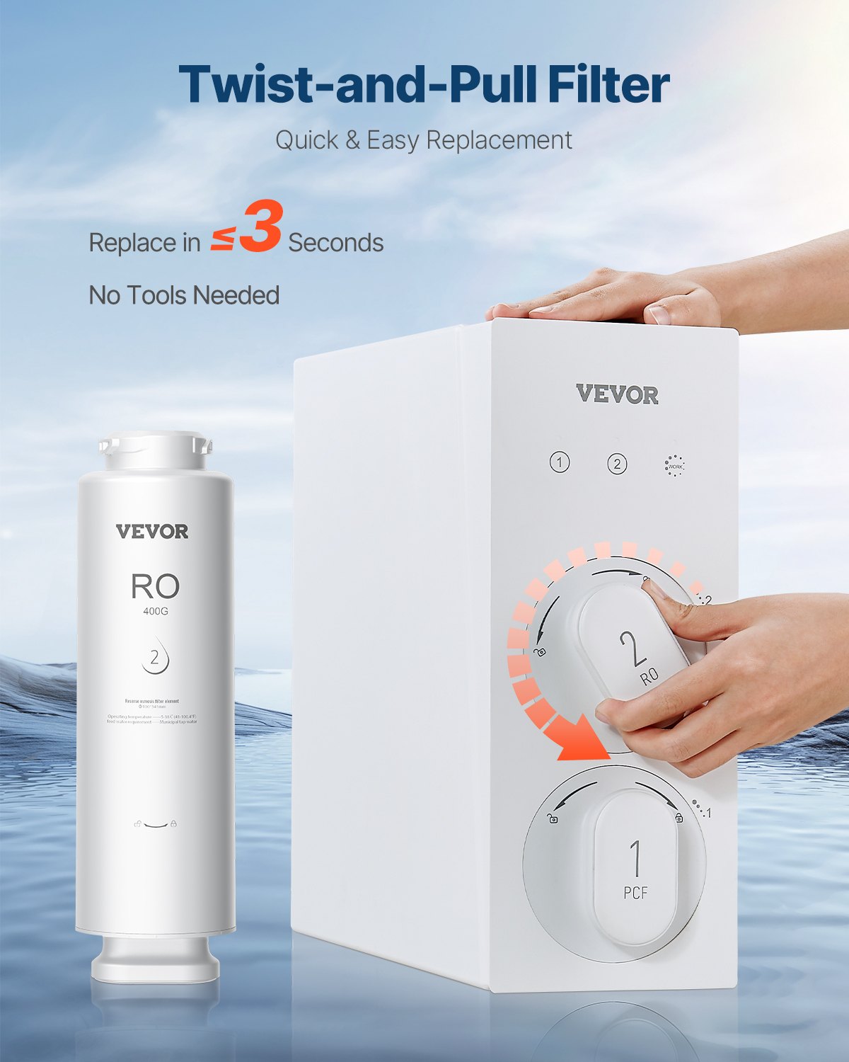 VEVOR Reverse Osmosis System, 400 GPD 9-stage Reverse Osmosis Water Filter Replacement, RO Filter Cartridge for 24 Months, Reduces Lead, Chlorine, Rust, Compatible with SS-001 Under Sink Water Filter