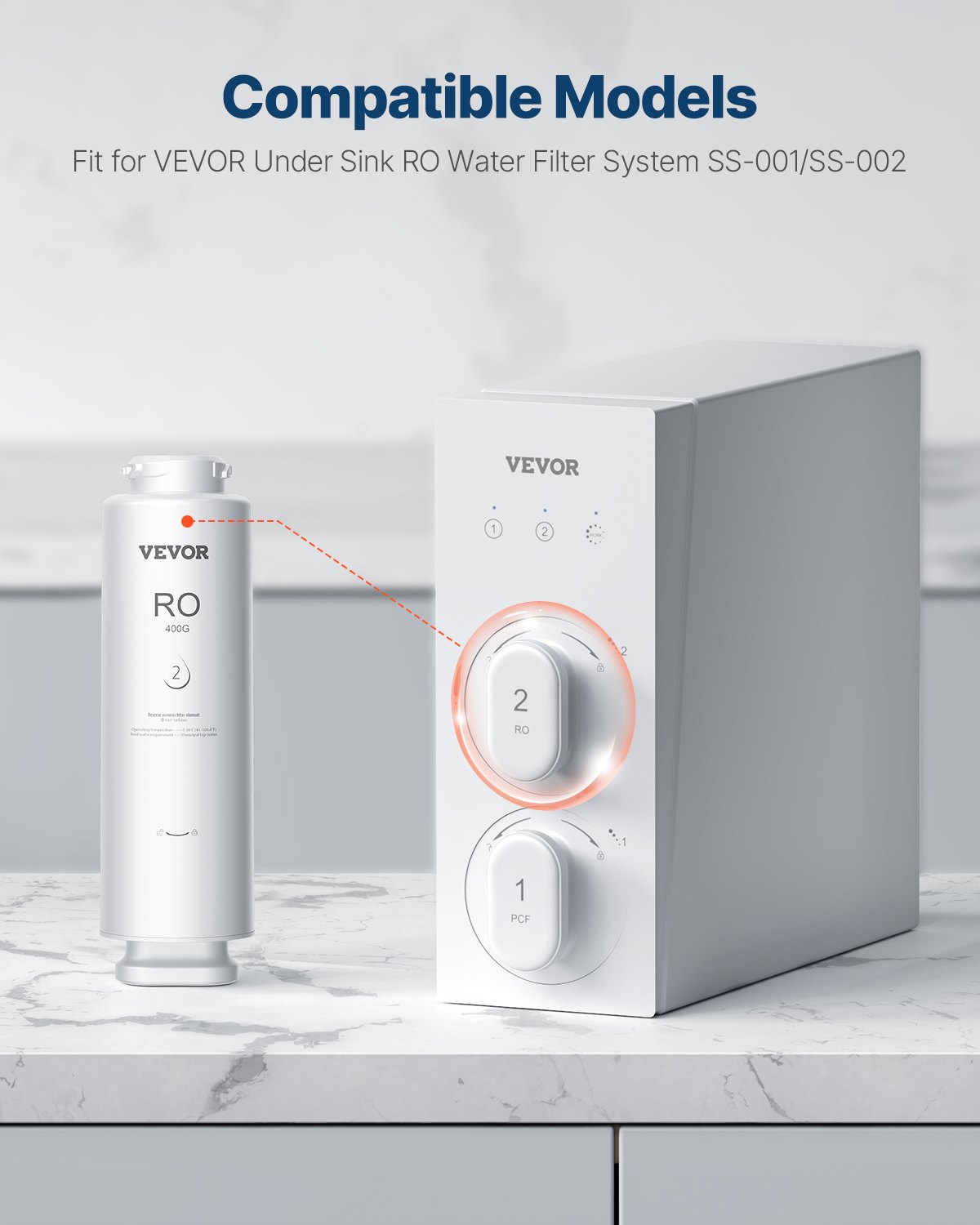 VEVOR Reverse Osmosis System, 400 GPD 9-stage Reverse Osmosis Water Filter Replacement, RO Filter Cartridge for 24 Months, Reduces Lead, Chlorine, Rust, Compatible with SS-001 Under Sink Water Filter