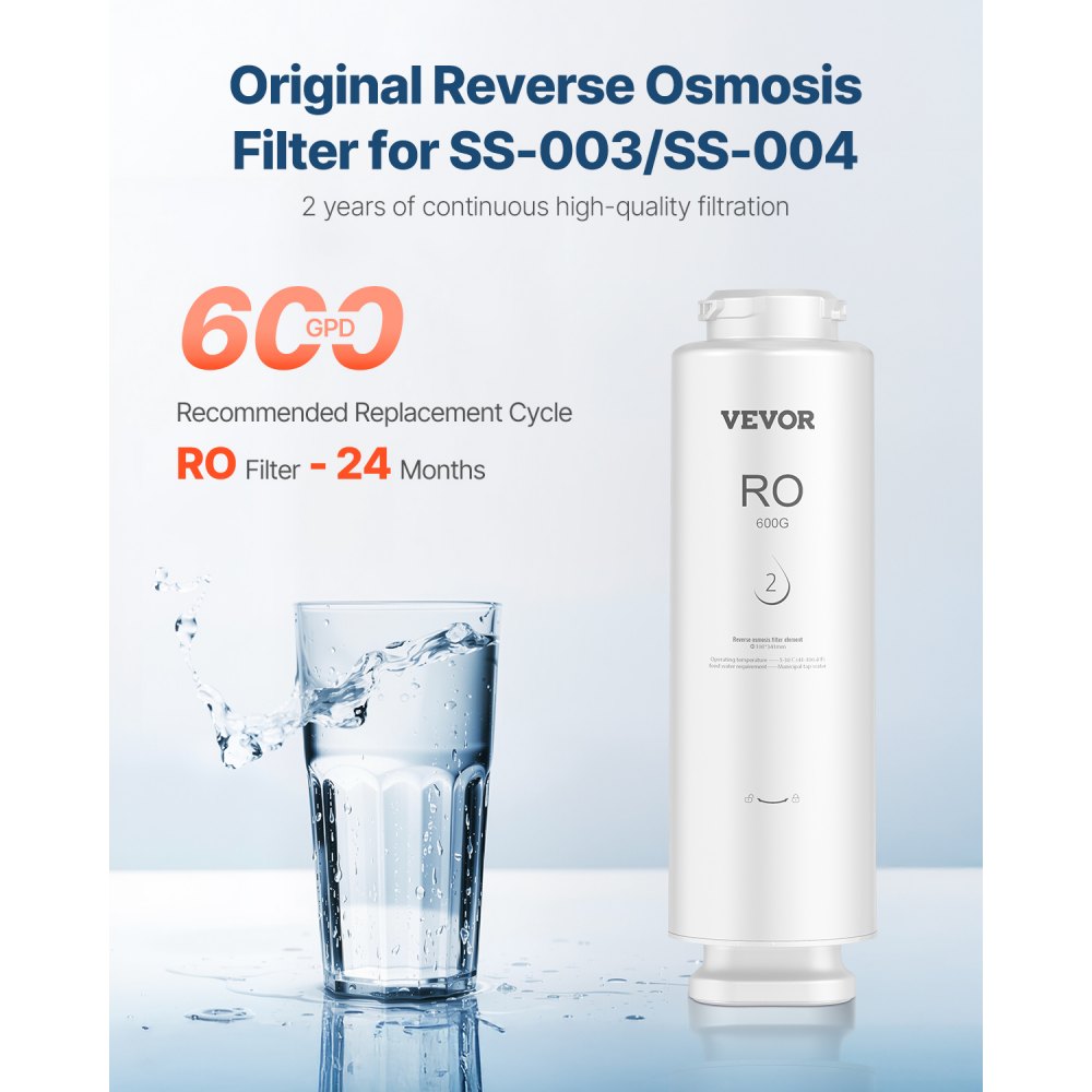 Sistema de ósmosis inversa VEVOR, repuesto de filtro de agua de ósmosis inversa de 10 etapas y 600 GPD, cartucho de filtro de ósmosis inversa con 24 meses de vida útil, reduce el plomo y el cloro, compatible con el filtro de agua bajo fregadero SS-003.