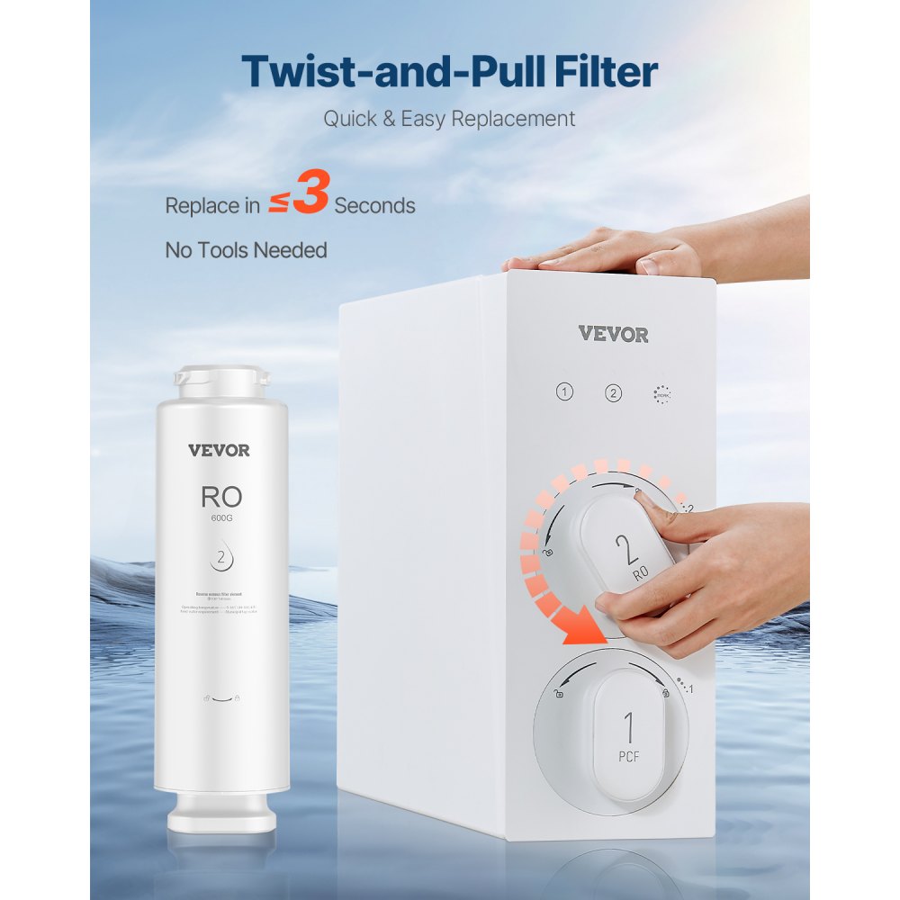 Sistema de ósmosis inversa VEVOR, repuesto de filtro de agua de ósmosis inversa de 10 etapas y 600 GPD, cartucho de filtro de ósmosis inversa con 24 meses de vida útil, reduce el plomo y el cloro, compatible con el filtro de agua bajo fregadero SS-003.