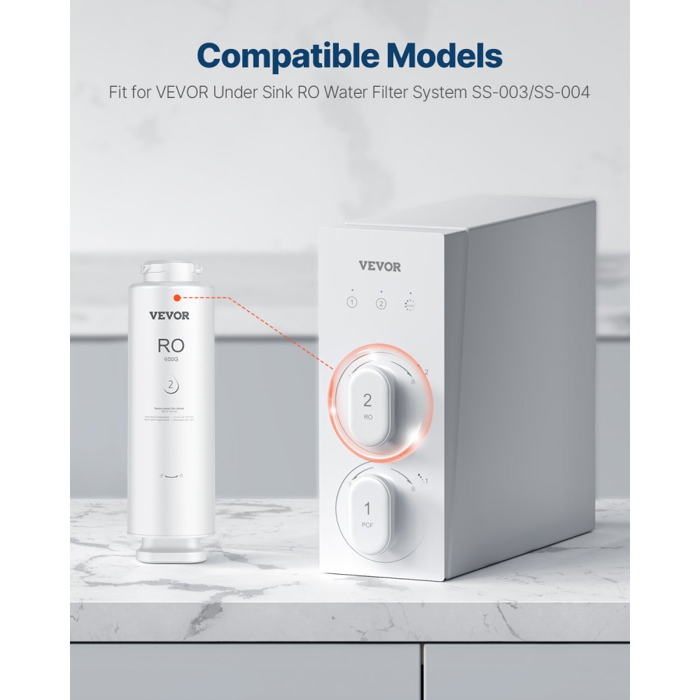 Sistema de ósmosis inversa VEVOR, repuesto de filtro de agua de ósmosis inversa de 10 etapas y 600 GPD, cartucho de filtro de ósmosis inversa con 24 meses de vida útil, reduce el plomo y el cloro, compatible con el filtro de agua bajo fregadero SS-003.