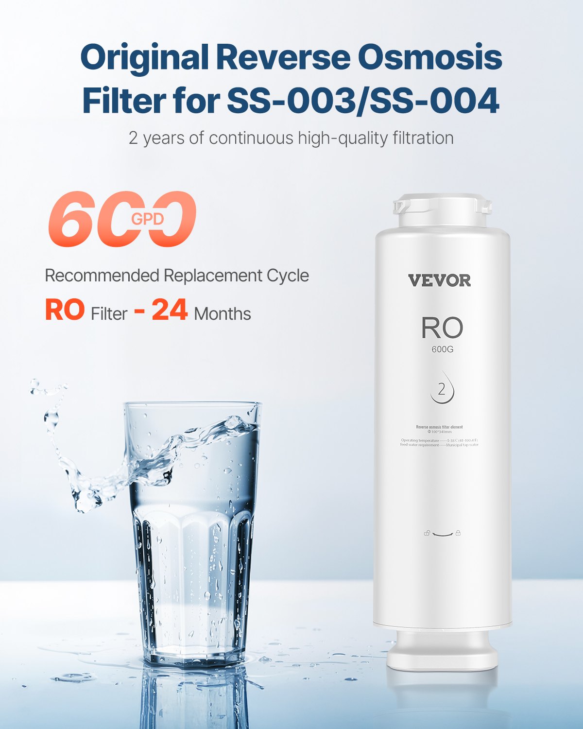 Sistema de ósmosis inversa VEVOR, repuesto de filtro de agua de ósmosis inversa de 10 etapas y 600 GPD, cartucho de filtro de ósmosis inversa con 24 meses de vida útil, reduce el plomo y el cloro, compatible con el filtro de agua bajo fregadero SS-003.