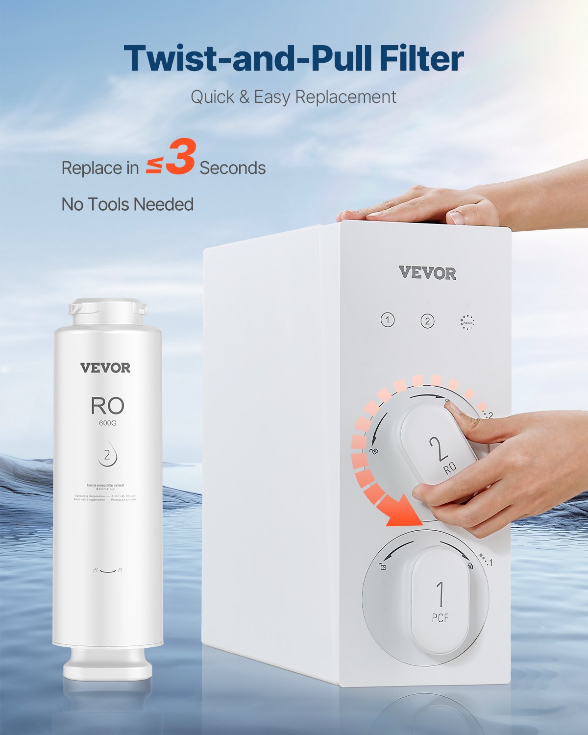Sistema de ósmosis inversa VEVOR, repuesto de filtro de agua de ósmosis inversa de 10 etapas y 600 GPD, cartucho de filtro de ósmosis inversa con 24 meses de vida útil, reduce el plomo y el cloro, compatible con el filtro de agua bajo fregadero SS-003.