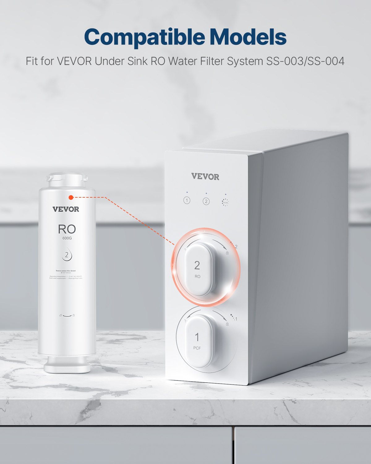 Sistema de ósmosis inversa VEVOR, repuesto de filtro de agua de ósmosis inversa de 10 etapas y 600 GPD, cartucho de filtro de ósmosis inversa con 24 meses de vida útil, reduce el plomo y el cloro, compatible con el filtro de agua bajo fregadero SS-003.
