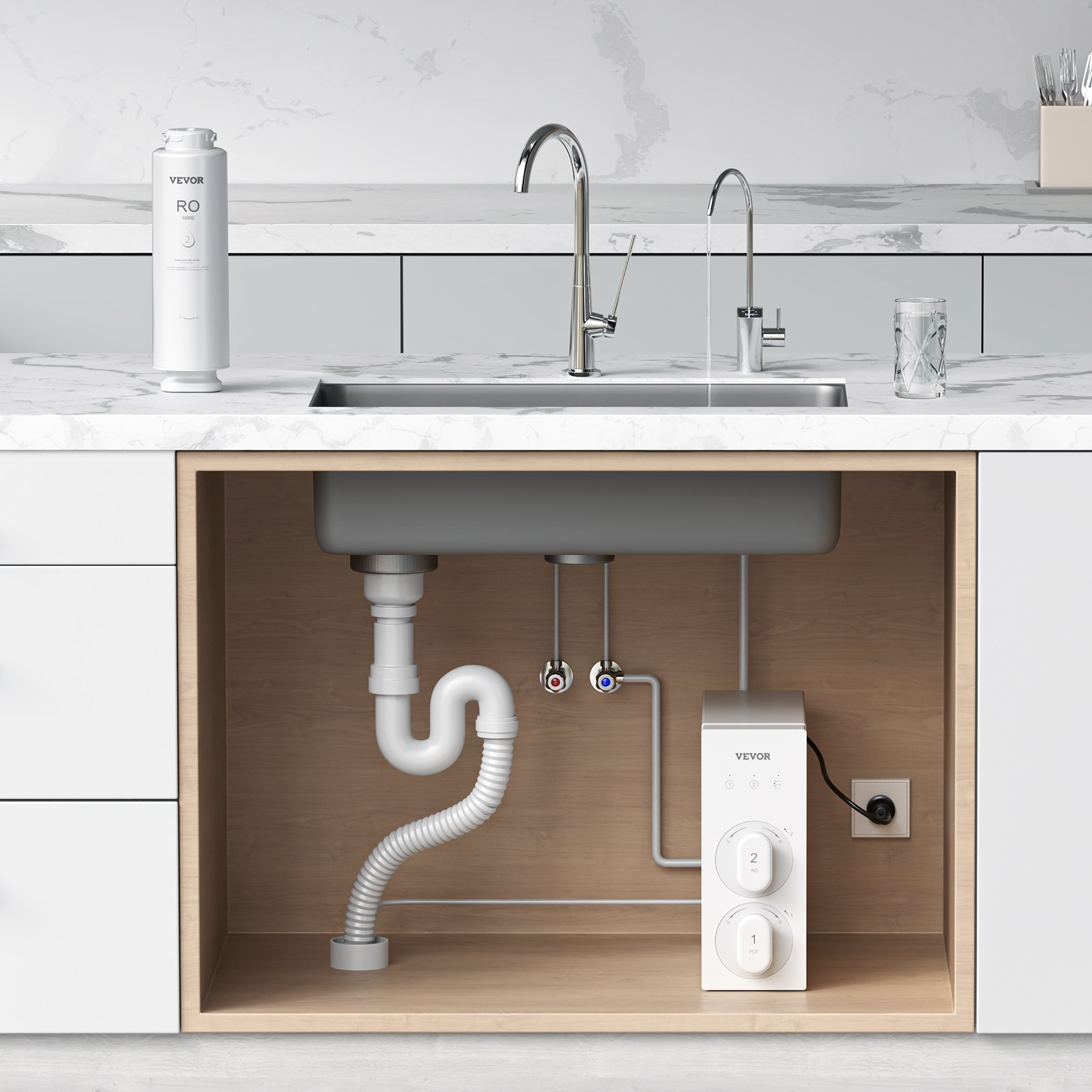 Sistema de ósmosis inversa VEVOR, repuesto de filtro de agua de ósmosis inversa de 10 etapas y 600 GPD, cartucho de filtro de ósmosis inversa con 24 meses de vida útil, reduce el plomo y el cloro, compatible con el filtro de agua bajo fregadero SS-003.