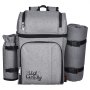 VEVOR Picnic Backpack, Beach Picnic Backpack Bag for 4 Person with Insulated Cooler Compartment, Detachable Bottle/Wine Holder, Lightweight Blanket, Plates and Cutlery Set for Hiking & Camping, Grey