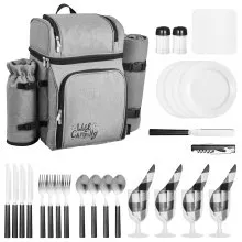 VEVOR Beach Picnic Backpack Bag for 4 Person with Cooler Compartment Grey