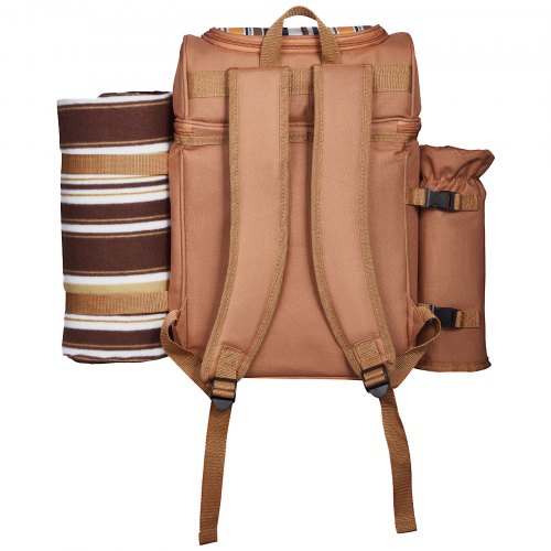 Stylish Tan Woven Insulated Pincnic  Backpack Carmel Roll Top Picnic Backpack Cooler with Utensil Set  main image 3