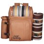 VEVOR Picnic Backpack, Beach Picnic Backpack Bag for 4 Person with Insulated Cooler Compartment, Detachable Bottle/Wine Holder, Lightweight Blanket, Plates and Cutlery Set for Hiking & Camping, Brown