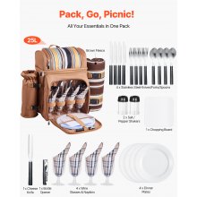 VEVOR Beach Picnic Backpack Bag for 4 Person with Cooler Compartment Brown