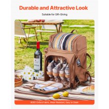 VEVOR Beach Picnic Backpack Bag for 4 Person with Cooler Compartment Brown