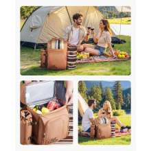 VEVOR Beach Picnic Backpack Bag for 4 Person with Cooler Compartment Brown