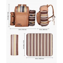 VEVOR Beach Picnic Backpack Bag for 4 Person with Cooler Compartment Brown