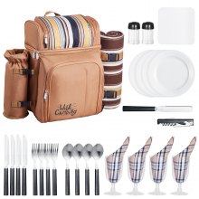 VEVOR Beach Picnic Backpack Bag for 4 Person with Cooler Compartment Brown