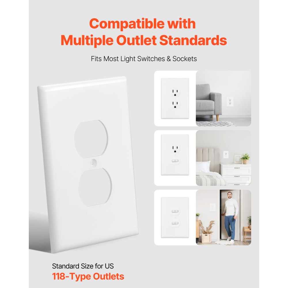 VEVOR 1-Gang Duplex Outlet Covers, 10 Pack Standard Size Wall Outlet Cover, Unbreakable and  Impact-Resistant Polycarbonate Thermoplastic, Dual Receptacle Faceplate, for Electrical Outlets, White