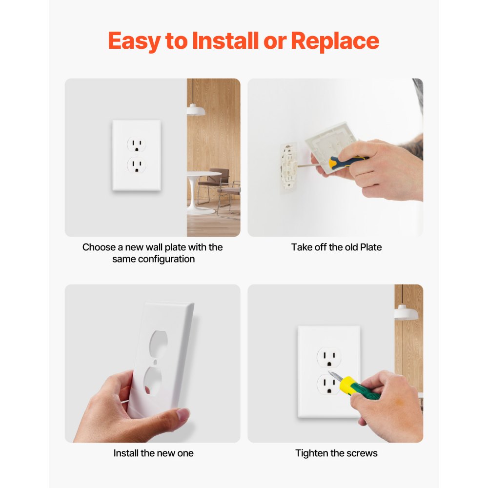 VEVOR 1-Gang Duplex Outlet Covers, 10 Pack Standard Size Wall Outlet Cover, Unbreakable and  Impact-Resistant Polycarbonate Thermoplastic, Dual Receptacle Faceplate, for Electrical Outlets, White
