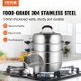 VEVOR Steamer Pot 11in/28cm, 3 Tier Steamer Pot for Cooking with 8.5QT Stock Pot, Vegetable Steamer & 2 Steaming Tray, Food-Grade 304 Stainless Steel Food Steamer Cookware for Gas Electric Stove Grill