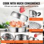 VEVOR Steamer Pot 11in/28cm, 3 Tier Steamer Pot for Cooking with 8.5QT Stock Pot, Vegetable Steamer & 2 Steaming Tray, Food-Grade 304 Stainless Steel Food Steamer Cookware for Gas Electric Stove Grill