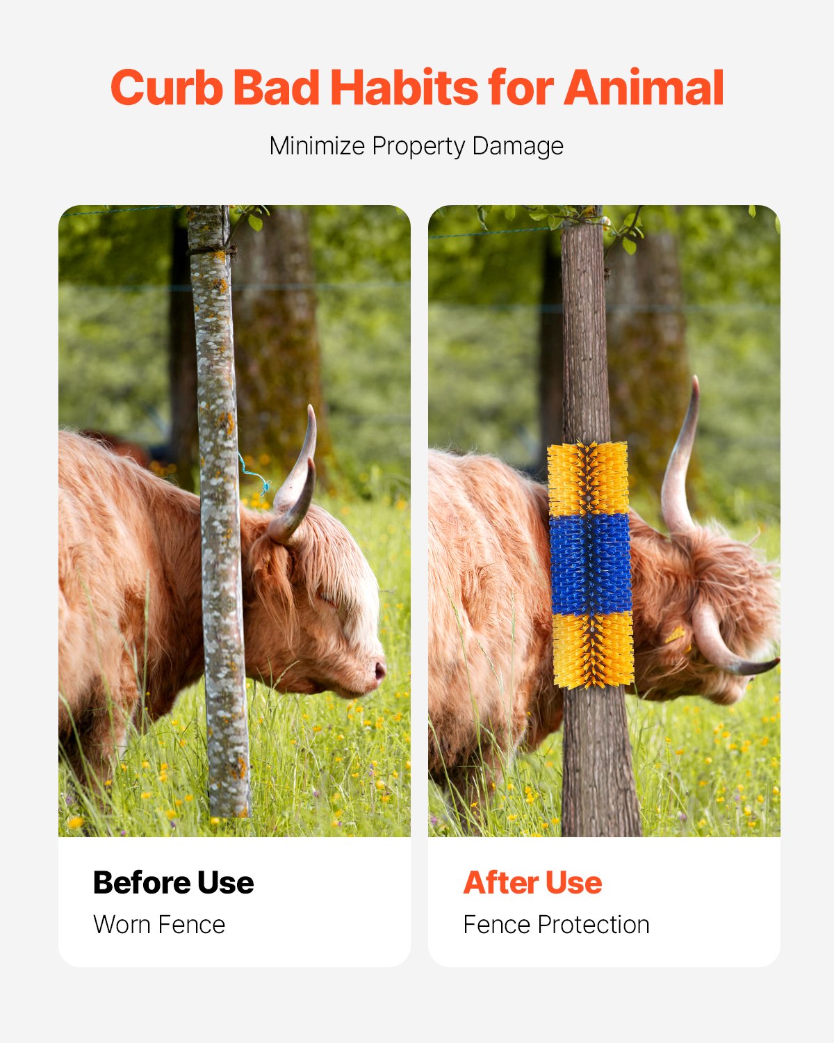 VEVOR Livestock Scratching Brush, 3 Pcs Horse Brush with 6 Screws, 17.1 x 7.5 in Cow Scratcher, for Back Itch Relief & Keep Cleaning, Grooming & Scratching Post Brush for Horse, Pig, Cattle Supplies