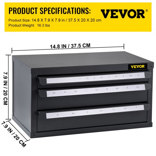 VEVOR Drill Bit Dispenser Cabinet, Three-Drawer Drill Bit Dispenser, Drill Bit Organizer Cabinet, Drill Dispenser Organizer Cabinet for Metric Sizes 1-13 mm/0.04-0.51 inch in 0.5 mm/0.02" Increments