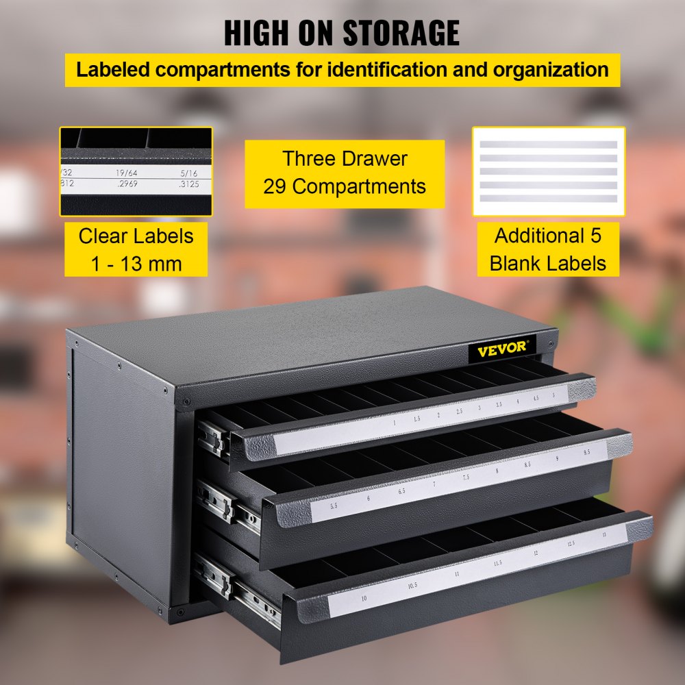 VEVOR Drill Bit Dispenser Cabinet, Three-Drawer Drill Bit Dispenser, Drill Bit Organizer Cabinet, Drill Dispenser Organizer Cabinet for Metric Sizes 1-13 mm/0.04-0.51 inch in 0.5 mm/0.02" Increments