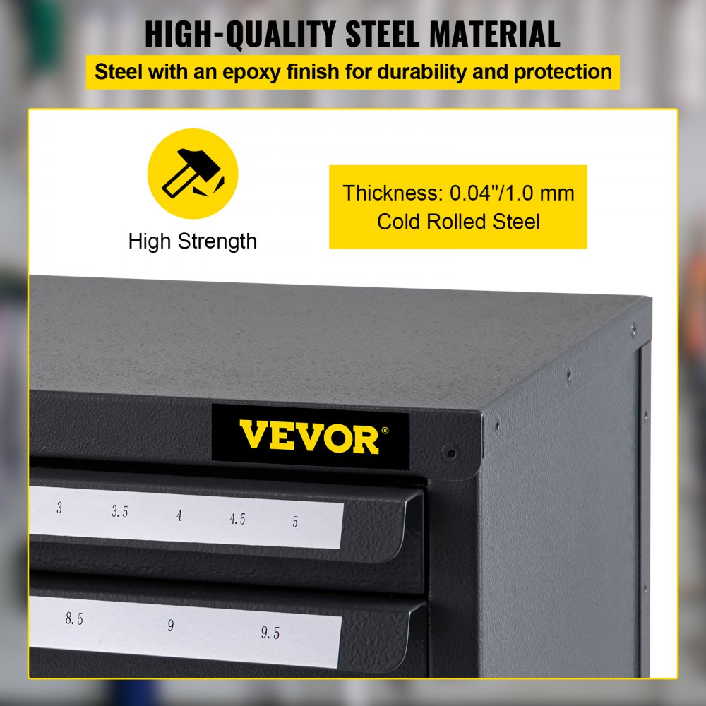 VEVOR Drill Bit Dispenser Cabinet, Three-Drawer Drill Bit Dispenser, Drill Bit Organizer Cabinet, Drill Dispenser Organizer Cabinet for Metric Sizes 1-13 mm/0.04-0.51 inch in 0.5 mm/0.02" Increments