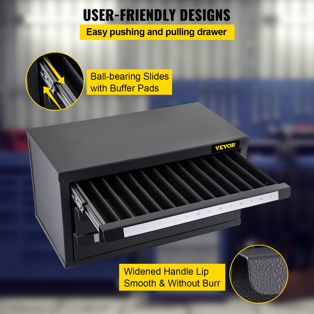 VEVOR Drill Bit Dispenser Cabinet, Three-Drawer Drill Bit Dispenser, Drill Bit Organizer Cabinet, Drill Dispenser Organizer Cabinet for Metric Sizes 1-13 mm/0.04-0.51 inch in 0.5 mm/0.02" Increments