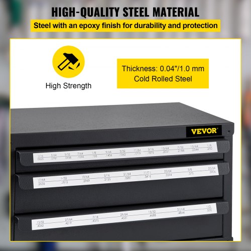 VEVOR 3-Drawer Drill Bit Organizer Cabinet - Heavy Duty Storage For Jobber Bits 1/16" To 1/2" In 1/64" Increments